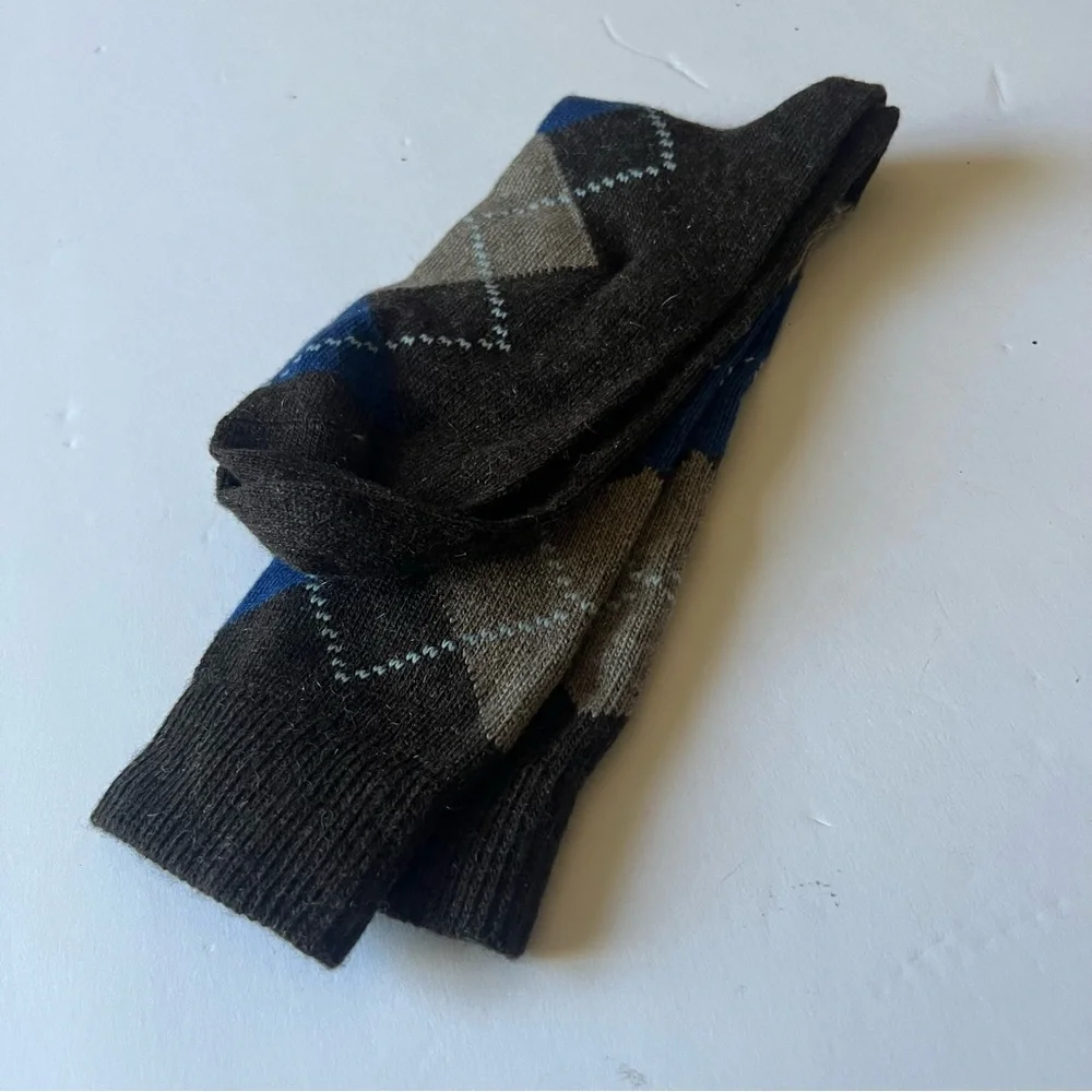 NORDSTROM MENS CASHMERE BLEND ARGYLE SOCKS BLUE BROWN OS NWT